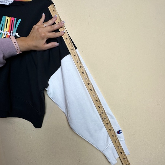 Champion Campus French Terry Crewneck Sweatshirt Black White Rainbow Size Large - Picture 10 of 12